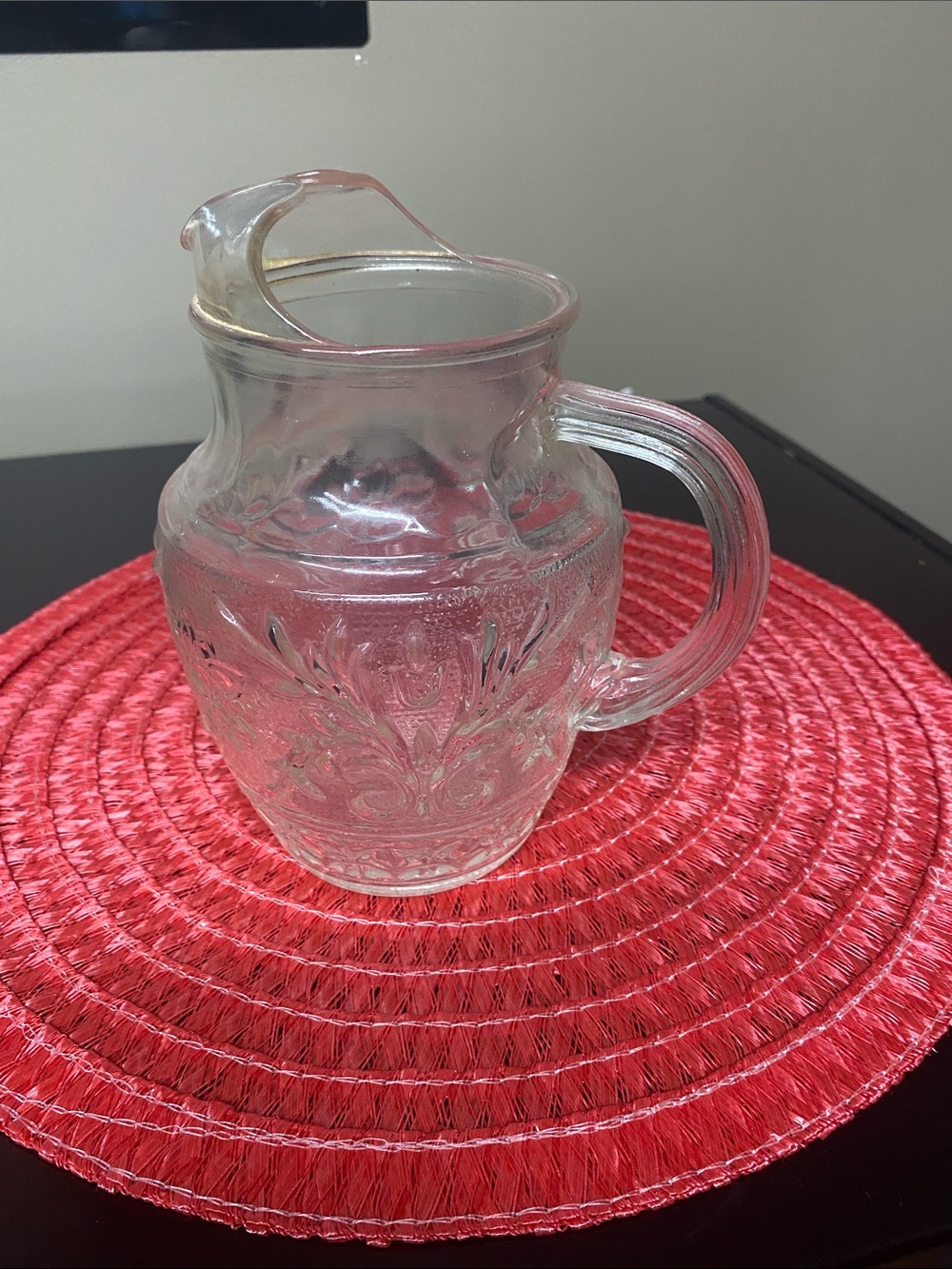 Vintage clear glass ice- lip pitcher